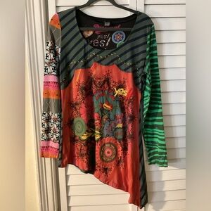 Desigual Women’s Multicolor Floral/Graphic Long Sleeve Cotton Viscose Top XL